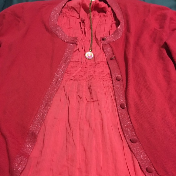 Susan Graver Dresses & Skirts - Pretty pink 2x dress with 2xcardigan and necklace